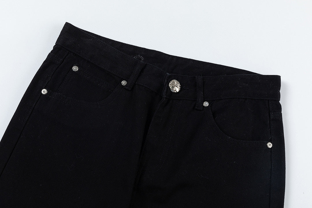 CHROME HEARTS BLANC JAUNE PATCH CROIX JEANS NOIR
