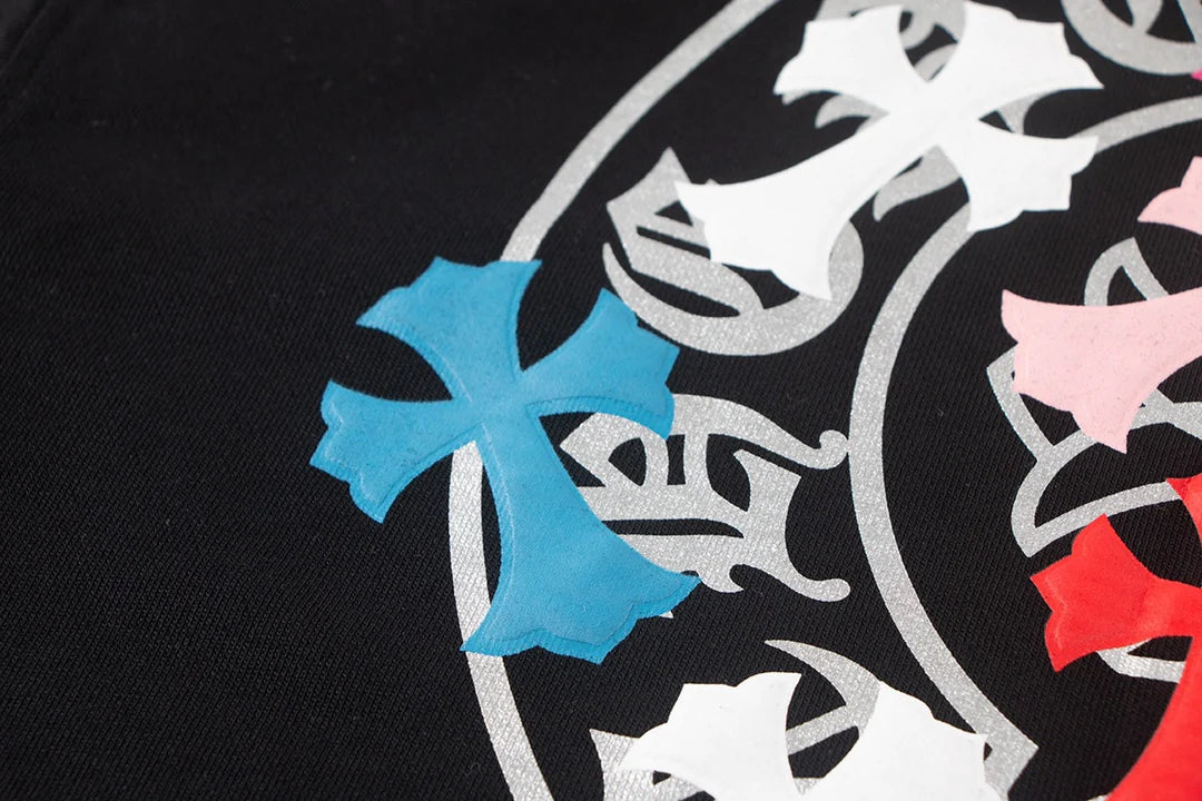 Sweat-shirt noir avec logo fer à cheval et croix colorée CHROME HEARTS