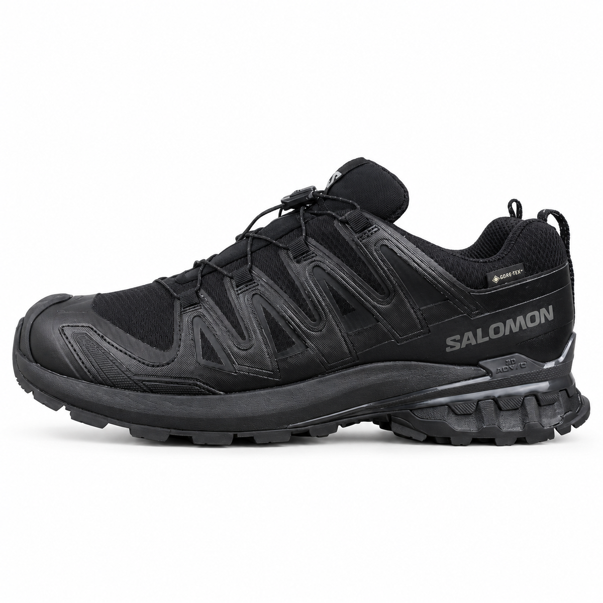 Salomon XA PRO 3D V9 GORE-TEX – Noir, vue de profil sur fond blanc, pointe vers la gauche