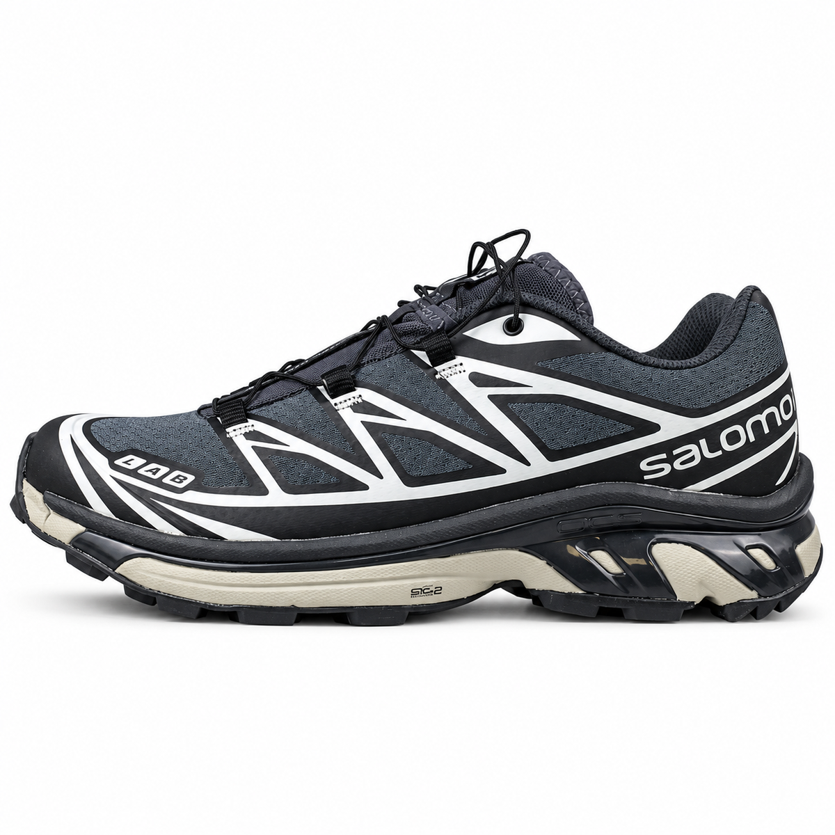 Salomon XT-6 for DSM – Noir / Kaki, vue de profil sur fond blanc, pointe vers la gauche