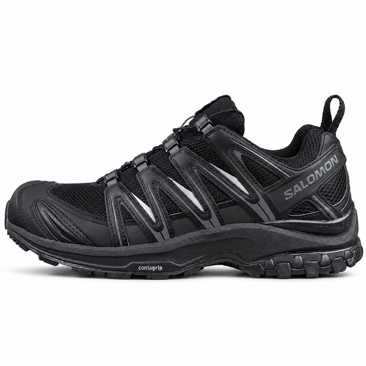 Salomon XA PRO 3D – Noir, vue de profil sur fond blanc, pointe vers la gauche