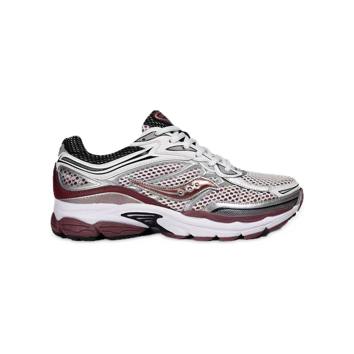 Saucony ProGrid Omni 9 Argent / Bordeaux / Blanc – vue latérale