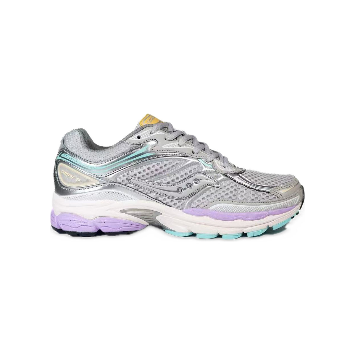 Saucony ProGrid Omni 9 Argent / Lilas / Menthe – vue latérale