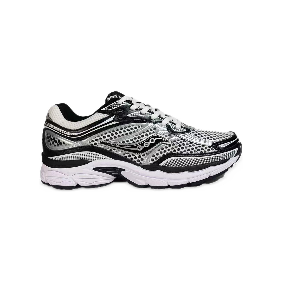 Saucony ProGrid Omni 9 Argent Métallisé / Noir / Blanc – vue latérale