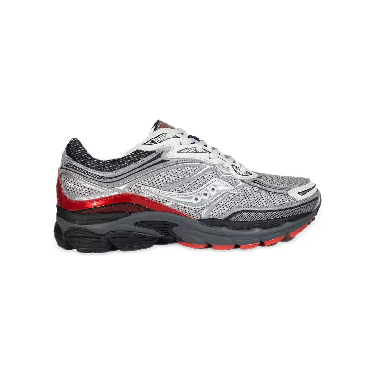 Saucony ProGrid Omni 9 Argent / Rouge / Gris Anthracite – vue latérale