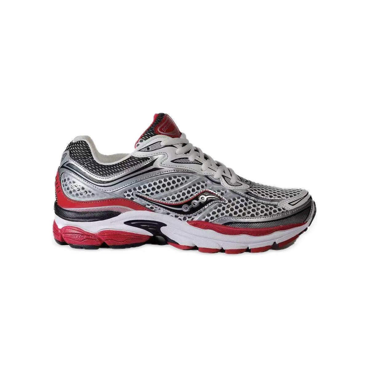 Saucony ProGrid Omni 9 Argent / Rouge / Noir – vue latérale