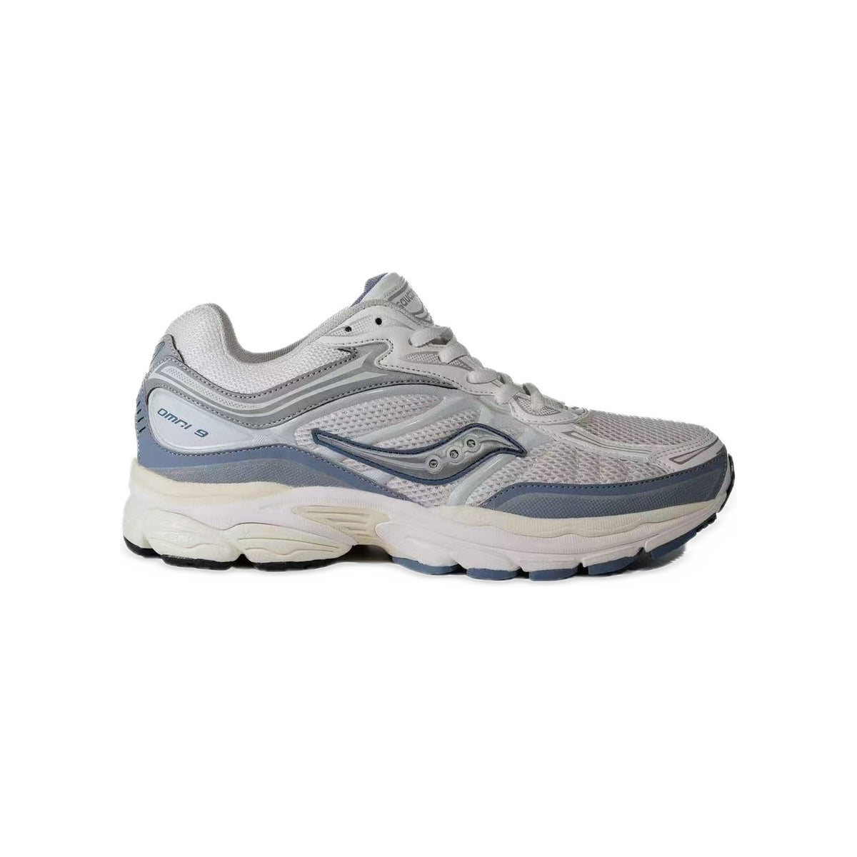 Saucony ProGrid Omni 9 Blanc / Bleu Gris / Crème – vue latérale