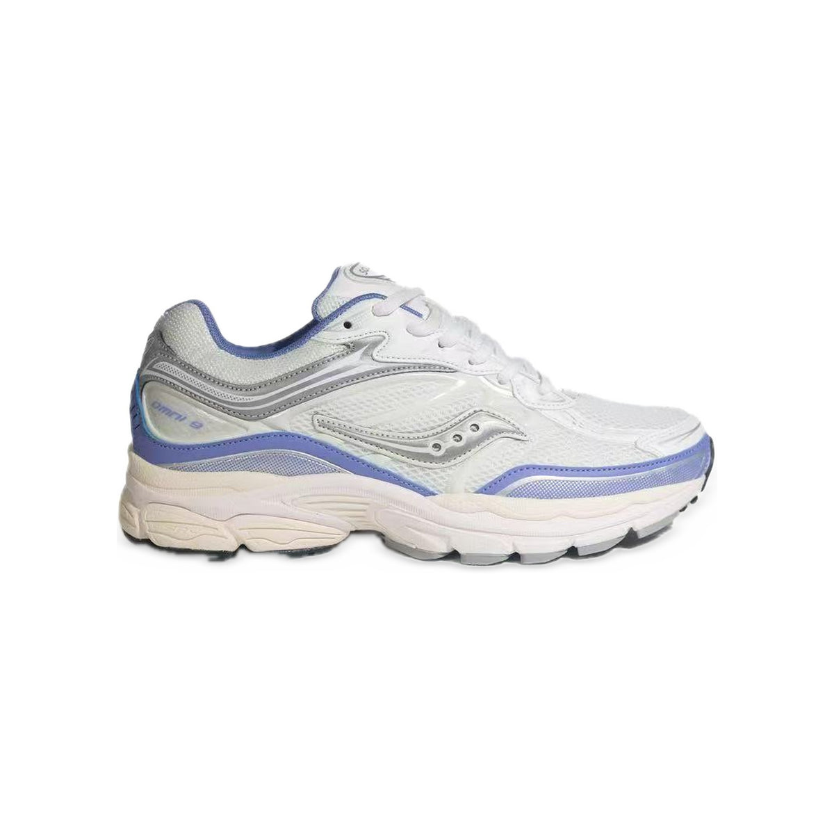 Saucony ProGrid Omni 9 Blanc / Bleu Lavande – vue latérale