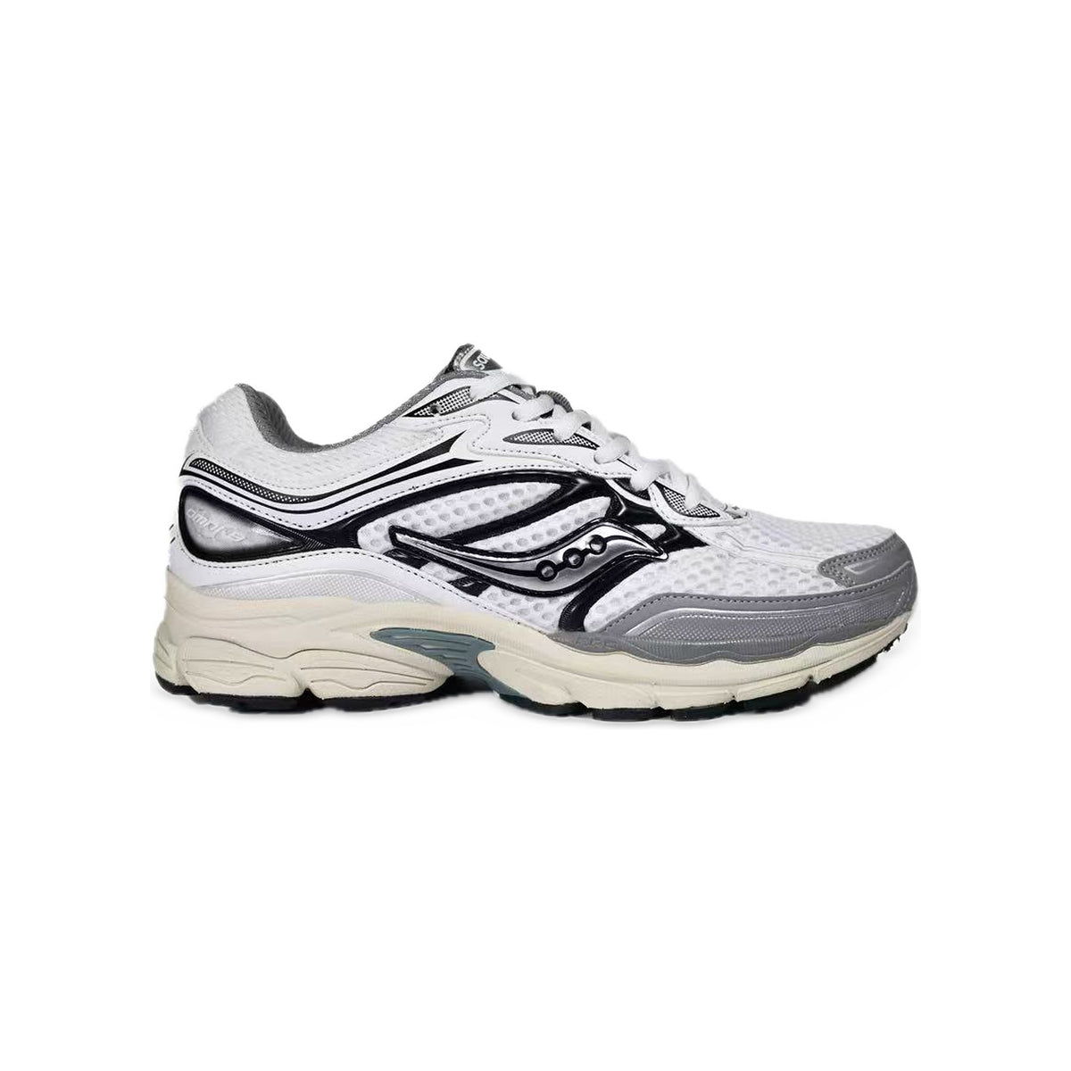 Saucony ProGrid Omni 9 Blanc / Noir / Gris – vue latérale