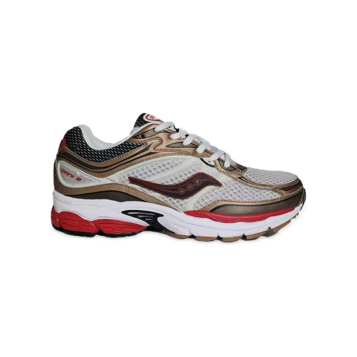 Saucony ProGrid Omni 9 Bronze / Bordeaux / Rouge – vue latérale