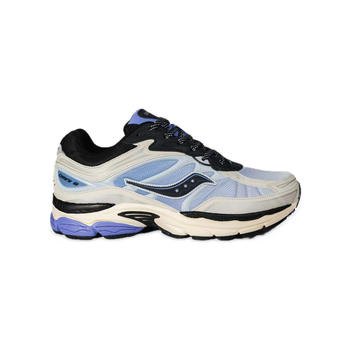 Saucony ProGrid Omni 9 Crème / Bleu Ciel / Noir – vue latérale