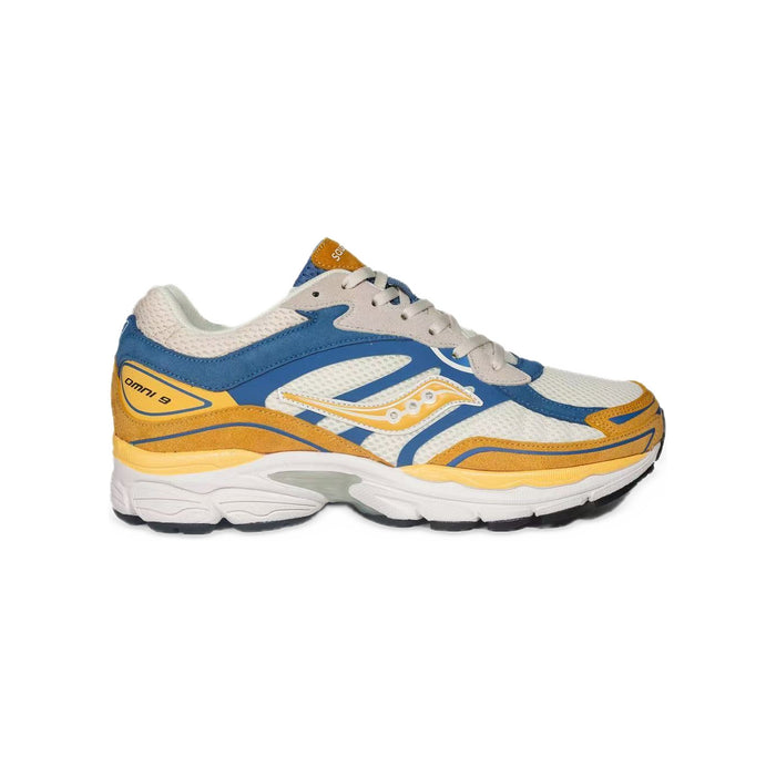Saucony ProGrid Omni 9 – Crème / Bleu / Jaune Moutarde