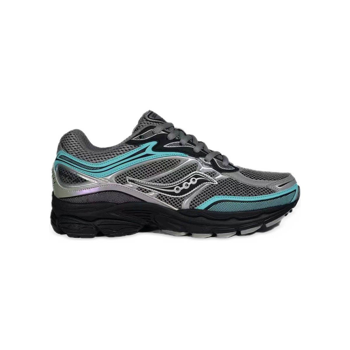 Saucony ProGrid Omni 9 Gris / Turquoise / Noir – vue latérale