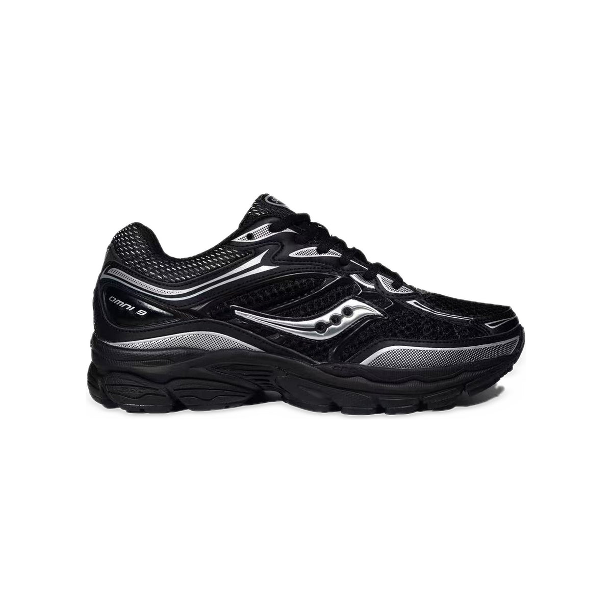 Saucony ProGrid Omni 9 Noir / Argent – vue latérale