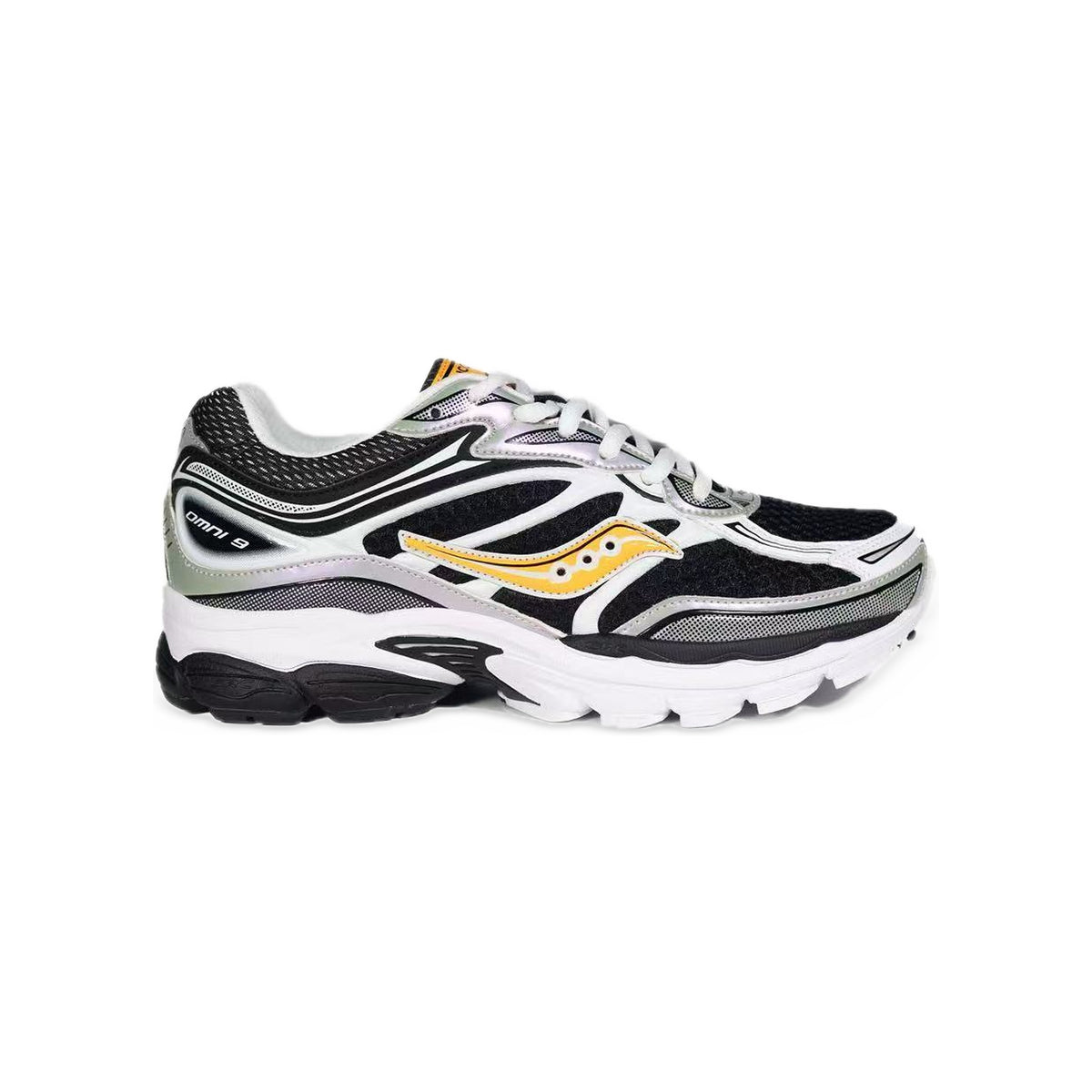 Saucony ProGrid Omni 9 Noir / Blanc / Or – vue latérale
